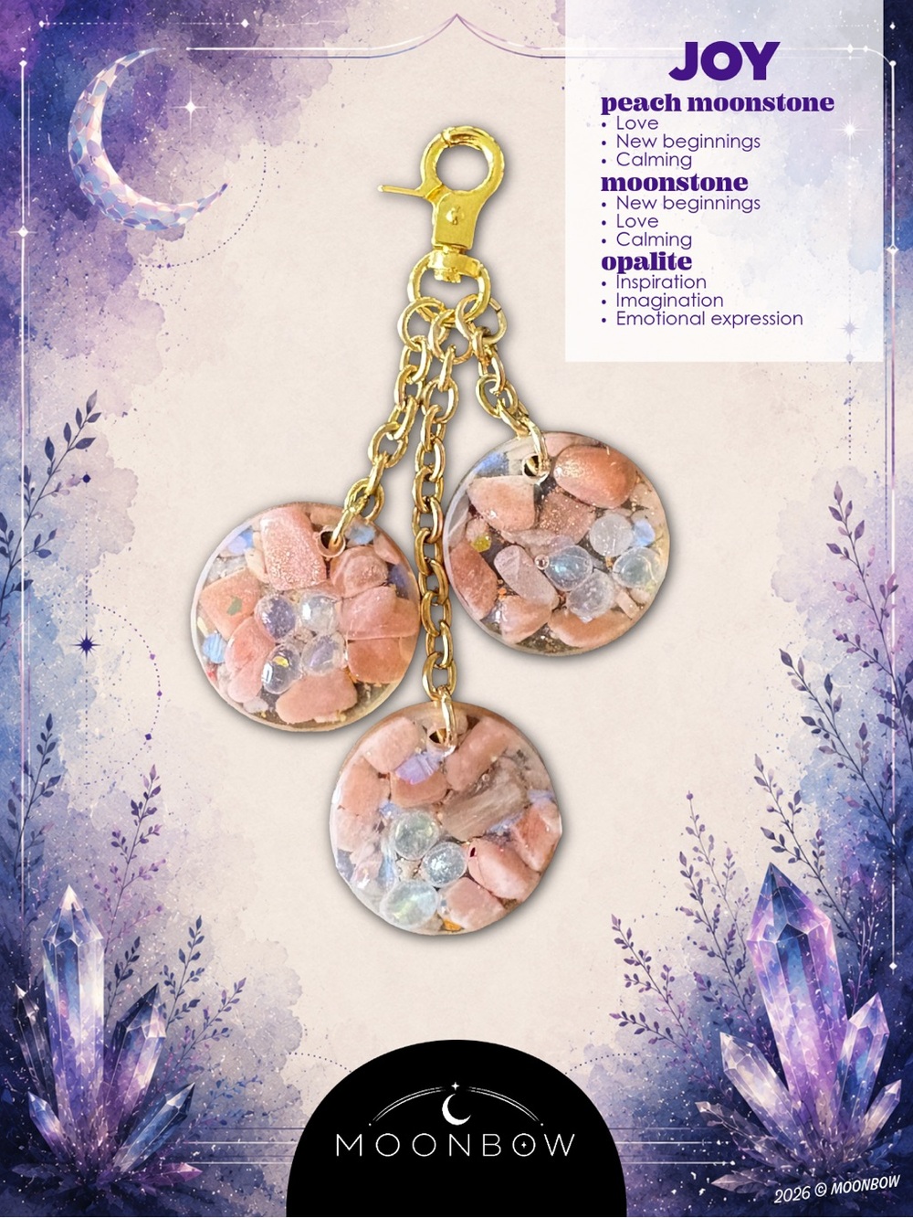Moonbow Handmade Charm - Peach Moonstone, Moonstone, Opalite